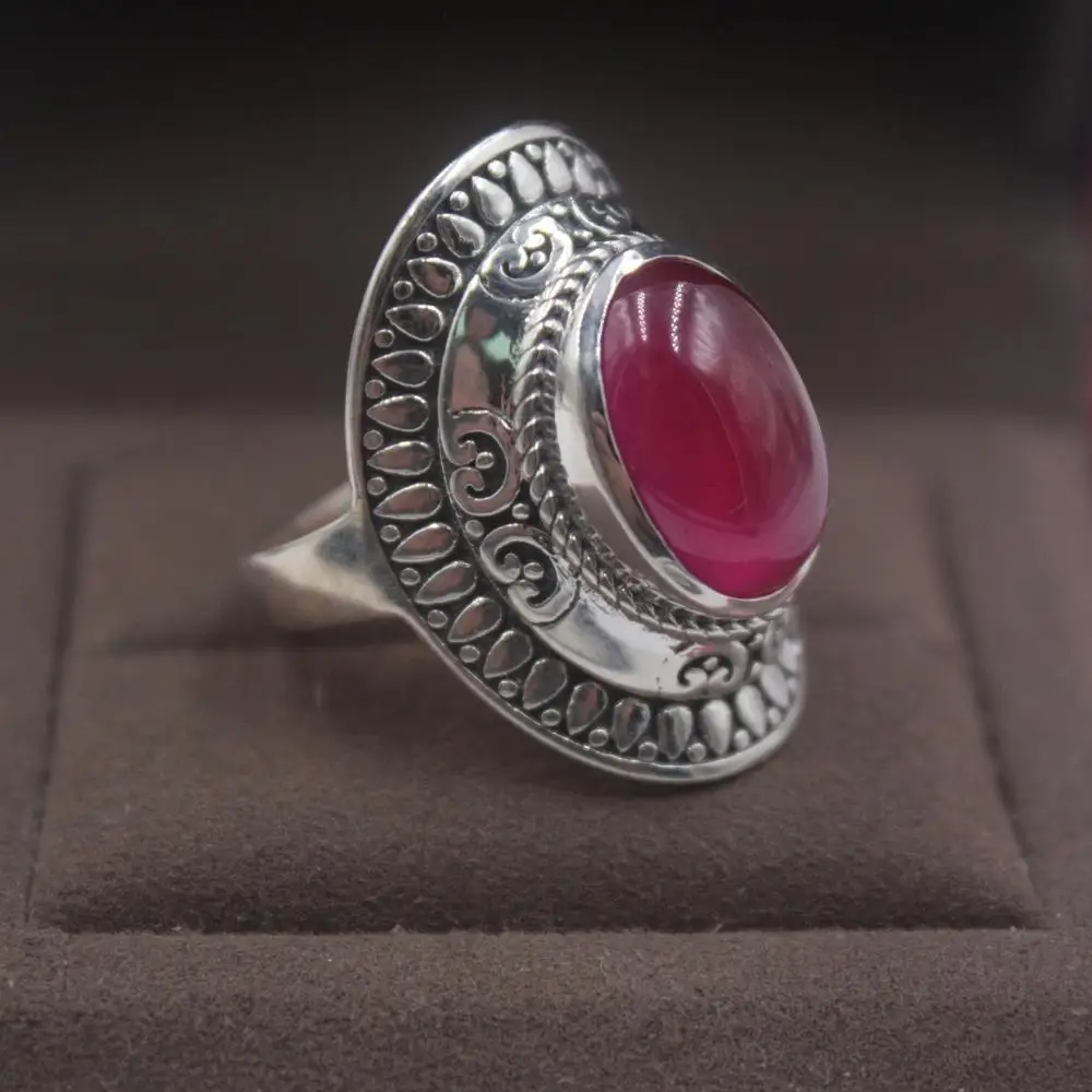 

Fine Sterling S925 Silver Women Ring Luck Lace Oval Corundum Band Ring US5-10 27mmW Fine Silver Not Plated Or Filled