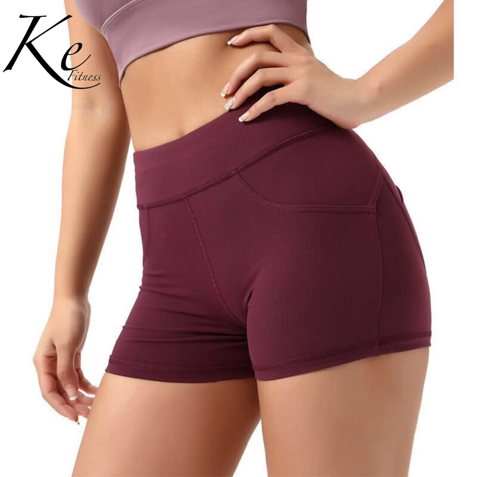 Шорты KE черные персиковые для фитнеса на бедрах облегающие спортивные шорты с