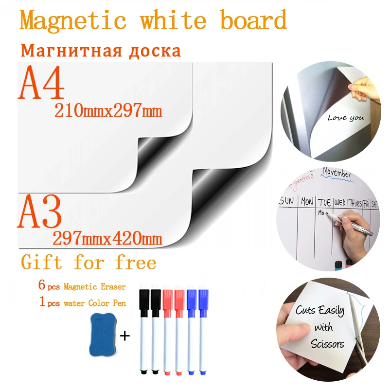 

2 PCS Soft Fridge Stickers Magnetic Whiteboard for Kids Dry Eraser White Board School Memo Presentation Writing Drawing Bulletin
