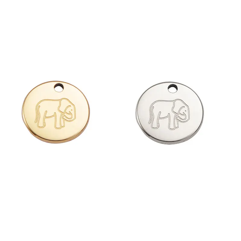 

20Pcs/Lot Ins Mirror Polish Stainless Steel Round Corner Engraved Elephant Charms For DIY Making Pendant Necklaces Stud Earrings