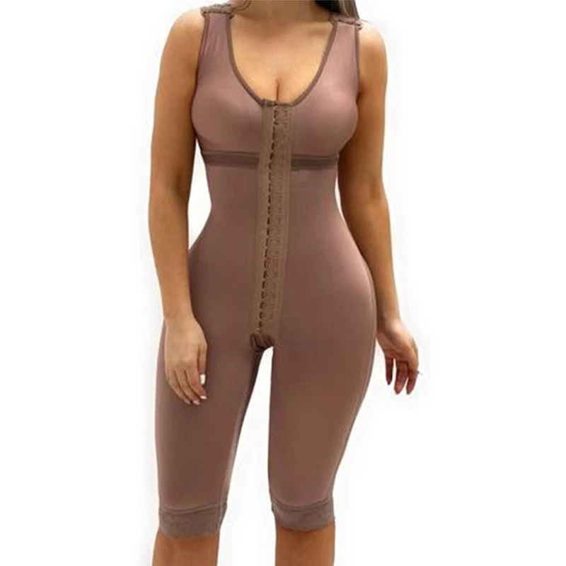 Fajas Colombian Full Body Shapewear V Neck Sleeveless Knee Length Shaper Bra and Wide Shoulder Straps Butt Lifter Skims Bodysuit