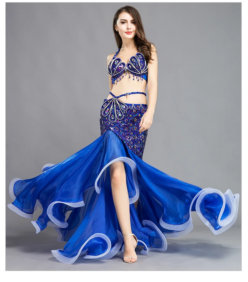 Профессиональный Bellydance сценический костюм набор костюма для танца живота Павлин блестки красивая сексуальная одежда для танца живота