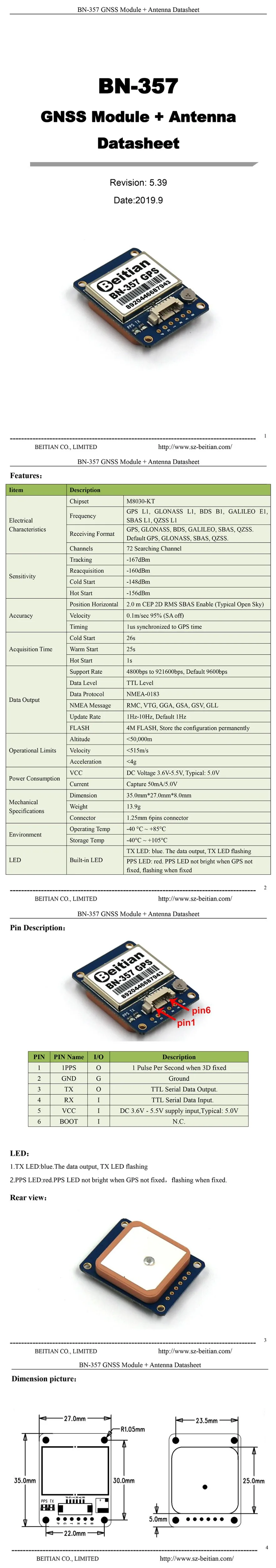 BEITIAN, 1PPS UART ttl уровень gps ГЛОНАСС двойной GNSS модуль G-MOUSE gps модуль со вспышкой BN-357