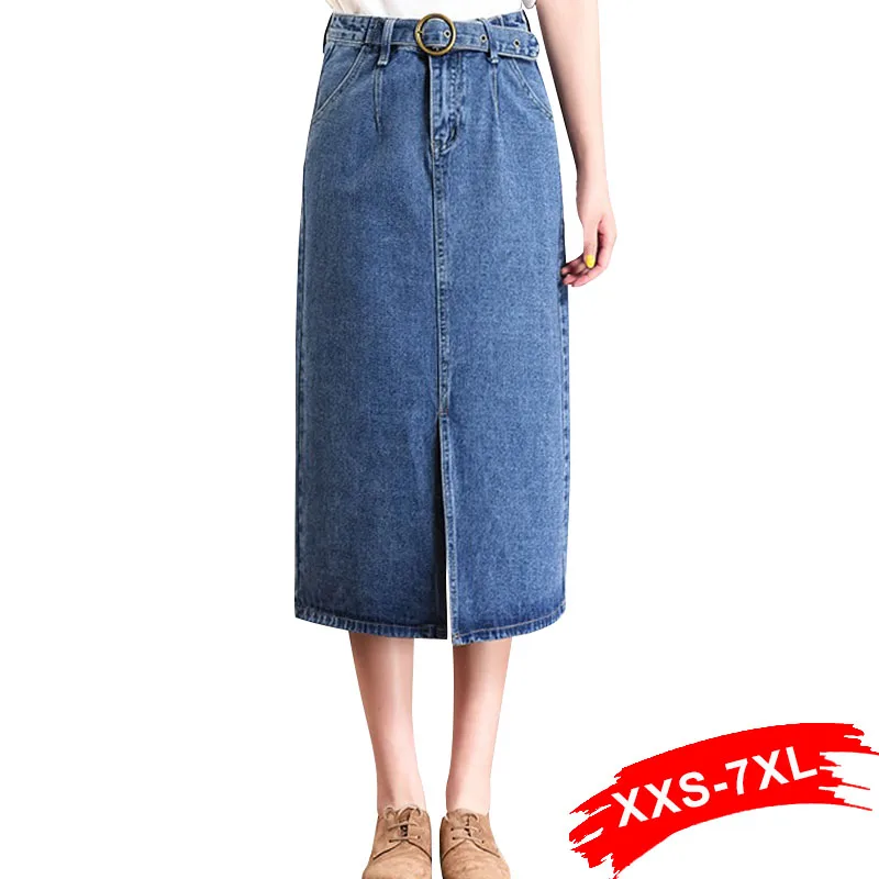 Женская джинсовая юбка с разрезом спереди 4Xl 7Xl|Женские юбки| |