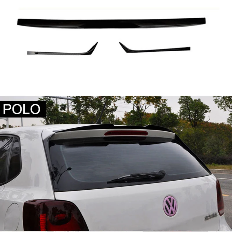 Для Volkswagen VW Polo спойлер 2010- ABS пластик глянцевый черный задний спойлер на крышу крыло багажника губы загрузки крышка автомобиля Стайлинг 3 шт