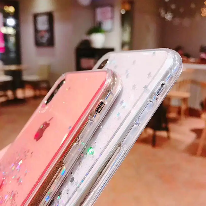 Блестящий силиконовый чехол со звездами для iPhone 11 Pro X XR XS Max 7 8 6 6s Plus Прозрачный
