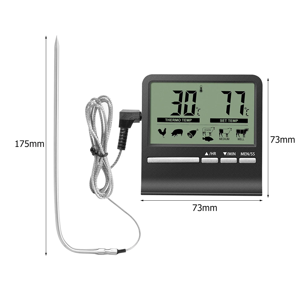Digital Kitchen Thermometer LCD Display Long Probe for Grill Oven Food Meat Cooking Alarm Timer Measuring Tools | Дом и сад