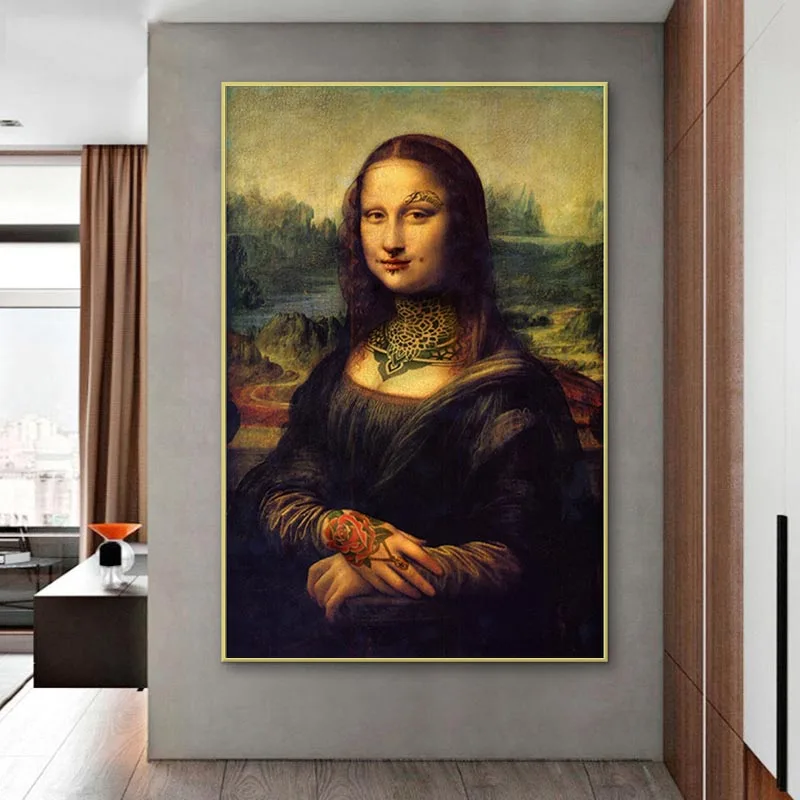 Забавный арт татуированные Мона Лиза из плотной ткани Картины для непослушных