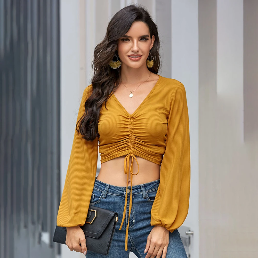 Рубашка с длинным рукавом укороченный топ женские блузки черные осенние рубашки