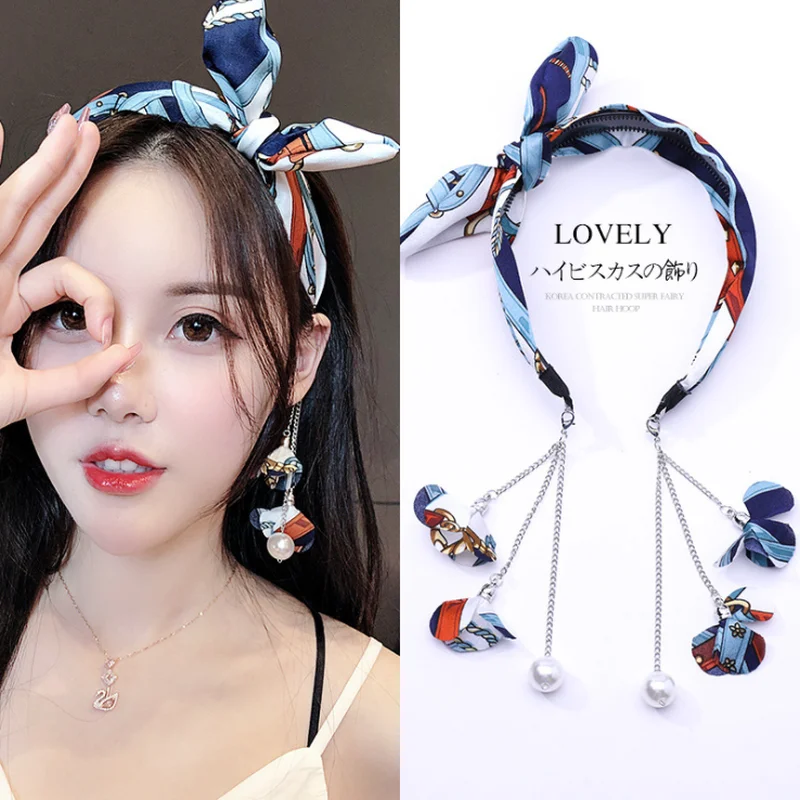 

1PC Top Knot Hair Bow Headband Elastic Hairband for Women Hair Accessories Flower Headband Hair Band for Girls With earing