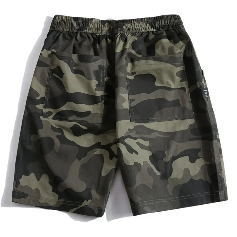 

Mens Plus Size Elastic Waist Drawstring Summer Cargo Shorts Camouflage Print Casual Letters Logo Patch Beach Pants With Pockets