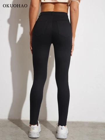 Leggings Jeans Women Stretch Skinny High Waist Black Slim Fitness Pencil Pants Hip Slim Comfy Jeggings Mom Trousers Elastic Jean