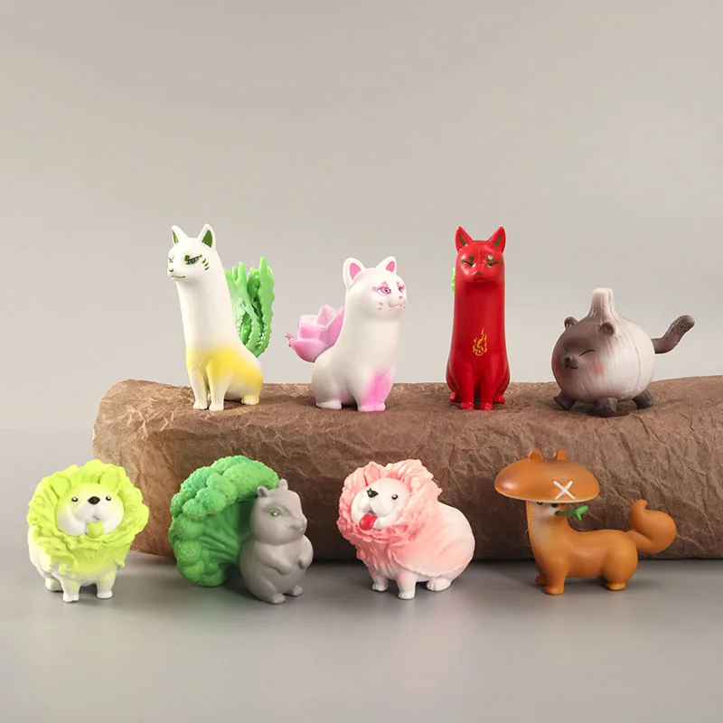 

8 Pcs/set Kawaii Animal Dog Fox Cat with Vegetable Cabbage Carrot PVC Model Action Figure Toys Desk Ornament Kids Birthday Gift