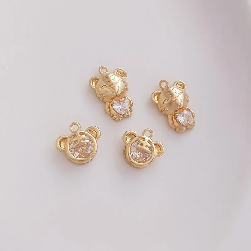 

2PCS with Zircon Tiger Women Necklace Pendant Tiger Head 14k Gold Plated Charms for Jewelry Making DIY Brass Accessories