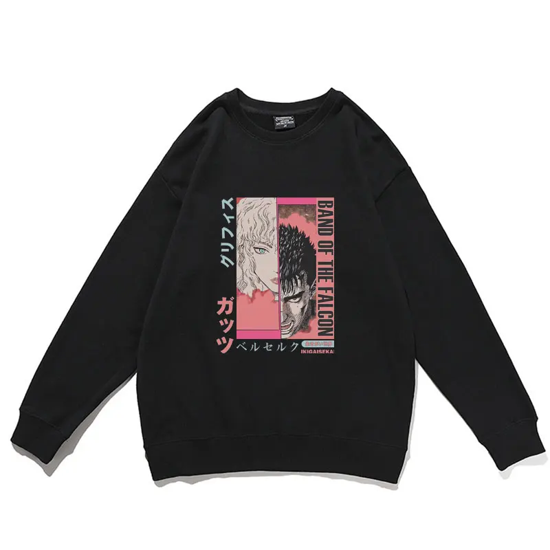 

Japanese Anime Berserk Guts and Casca Graphics Pullover Men Women Harajuku Print Pullovers Fashion Unisex Long Sleeve Sweatshirt