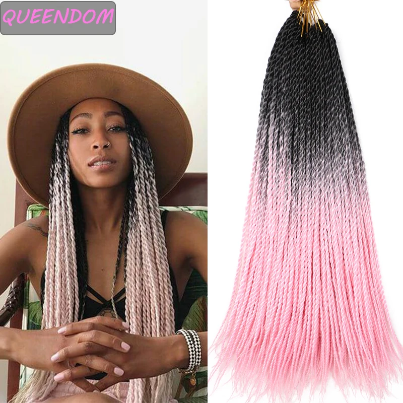 

Ombre Senegalese Twist Hair Extensions Crochet Braids Soft Synthetic Braiding Hair 24 " Senegal Crochet Braid Grey Pink Blonde