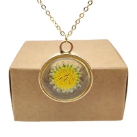 sunflower helianthus real flower transparent floating locket pendant gold color chain long necklace women boho fashion jewelry