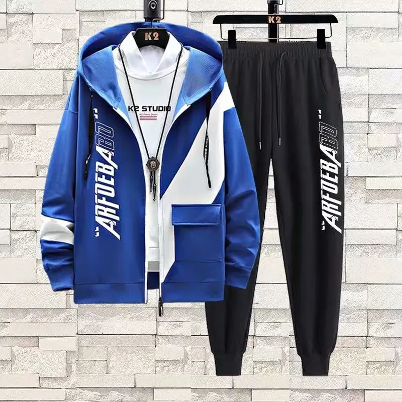 

Men Sportswear New Spring Autumn Tracksuit 2 Piece Sets Hoodie Zipper Cardigan Sportpant Sweatsuit Male Fashion Print Clothing