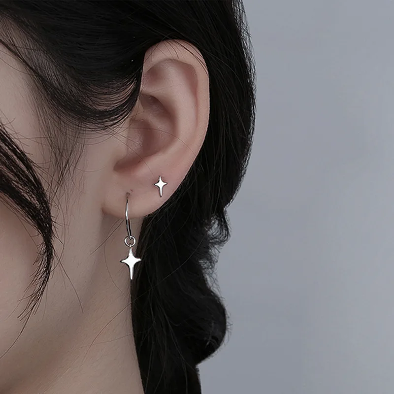 

925 Sterling Silver Asymmetry Cross Charm Stud Earrings Women Exquisite Student Jewelry Accessories eh236