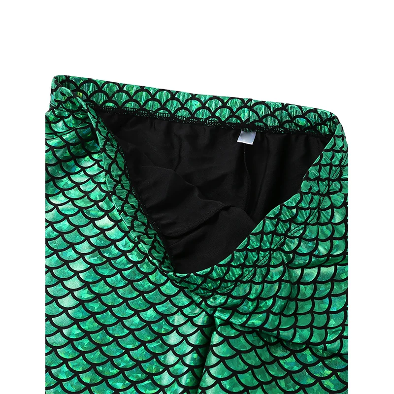 

Men Shiny Mermaid Fish Scales Printed Mid Rise Elastic Waistband Skinny Leggings Tights Club Party Festival Rave Dance Costume