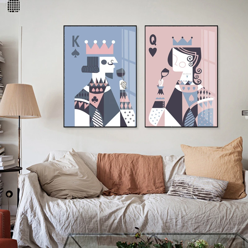 Абстрактная покерная карта король и королева Картина на холсте Печать настенное