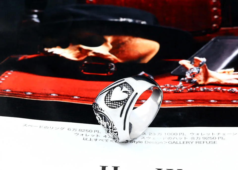 BEIER drop shipping skull bite rose poker design ring stainless steel Gothic personality men Punk rock jewelry Gift BR8-603