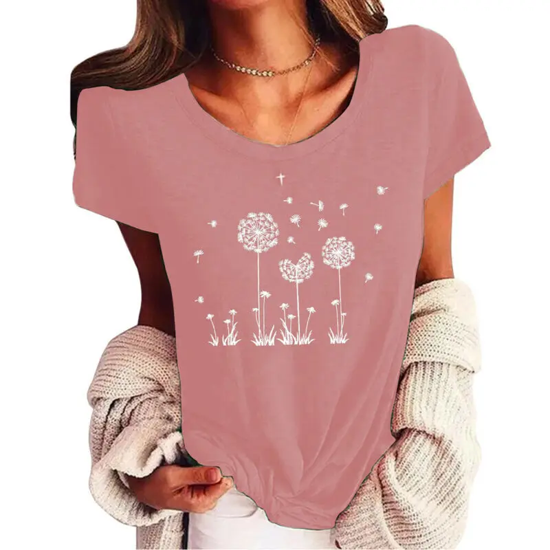 

Womens Summer Floral Short Sleeve T Shirt Tops Ladies Casual Blouse Plus Size
