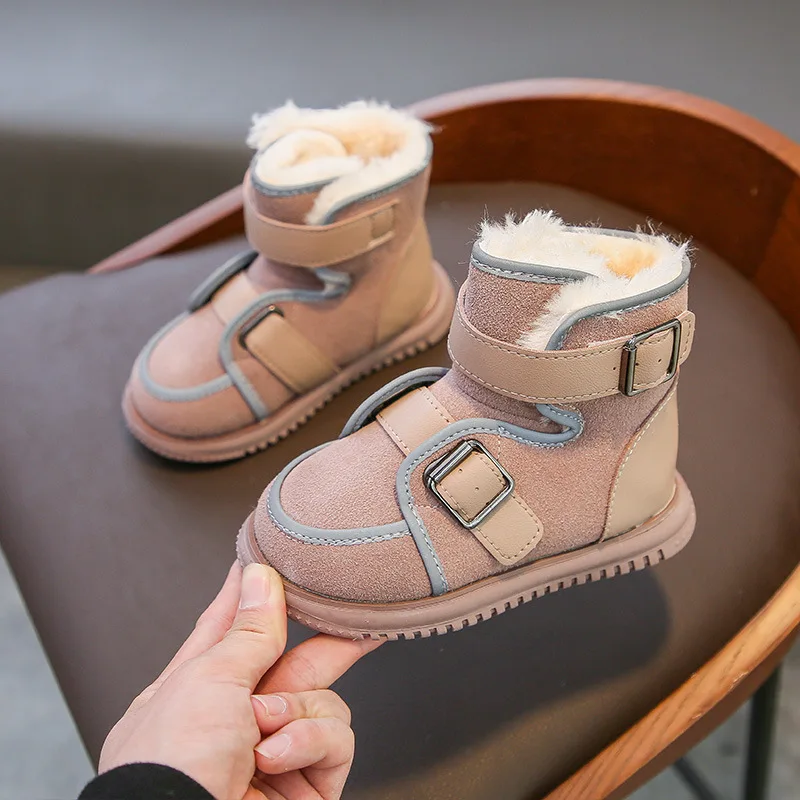 

Winter Children Snow Boots Girls Boys Warm Plush Shoes Student British Style Casual Martin Boots Kids Outdoor Cotton Boots