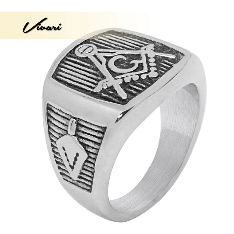 Vivari мужское тяжелое кольцо из нержавеющей стали с бесплатным масонским