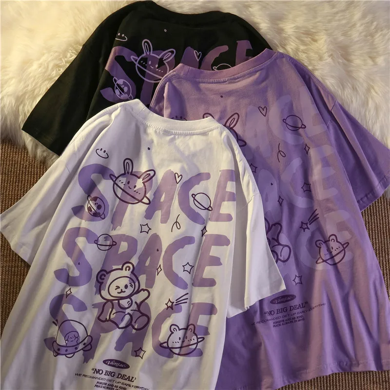 

New Letter Print Oversized T-Shirt Women O-Neck Short Sleeve Casual Loose Shirts Tops Streetwear Casual Cotton Tshirt Vintage