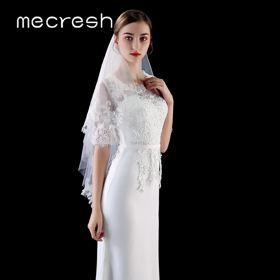 Mecresh двухслойная кружевная Цветочная Фата с гребнем белого бежевого цвета длиной