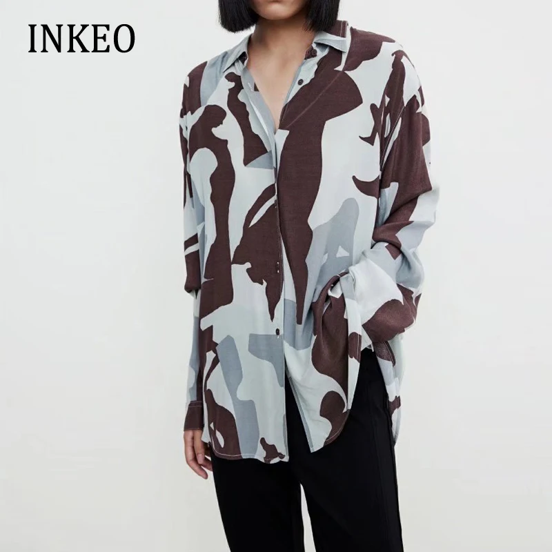 

Women Casual Artist Print Blouse Spring Elegant Women's Long Sleeve t-shirts Female Loose Blusas Tops Femininas 2022 INKEO 1T091