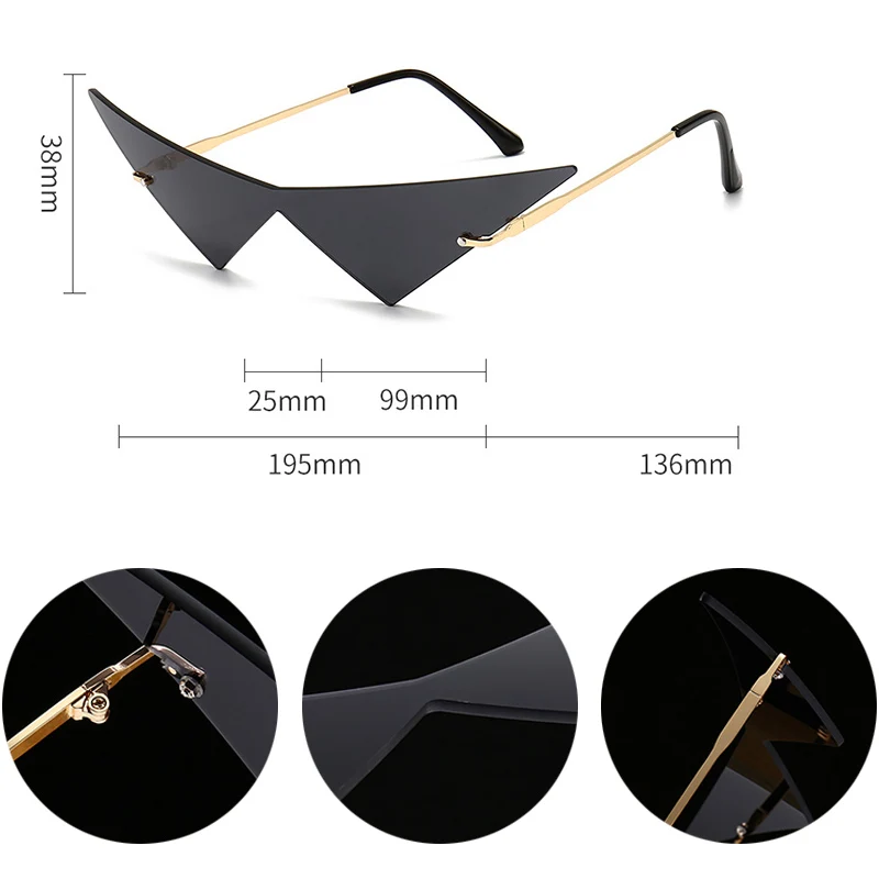 

Oversized Triangle One Piece Women Sunglasses Vintage Rimless Clear Ocean Lens Eyewear Fashion Men Cat Eye Sun Glasses