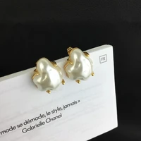 europe and the united states cold wind shape pearl stud cream color irregular earrings pearl matte cloud marshmallow earrings
