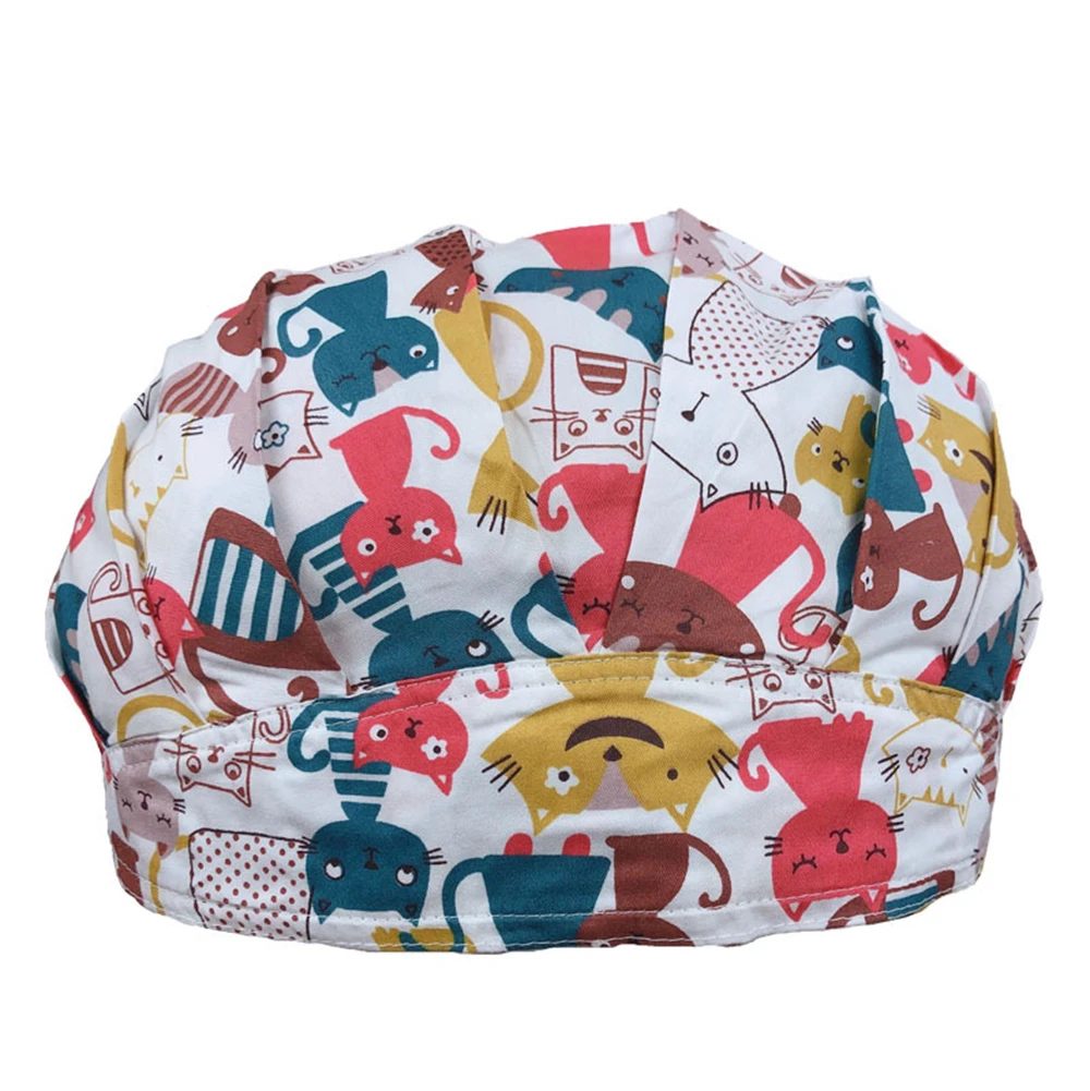 Chef Waiter Food Service Kitchen Caps Cartoon Flower Printing Work Hat Wholesale Unisex Pet Hats Dental Dust-proof Baking Cap |