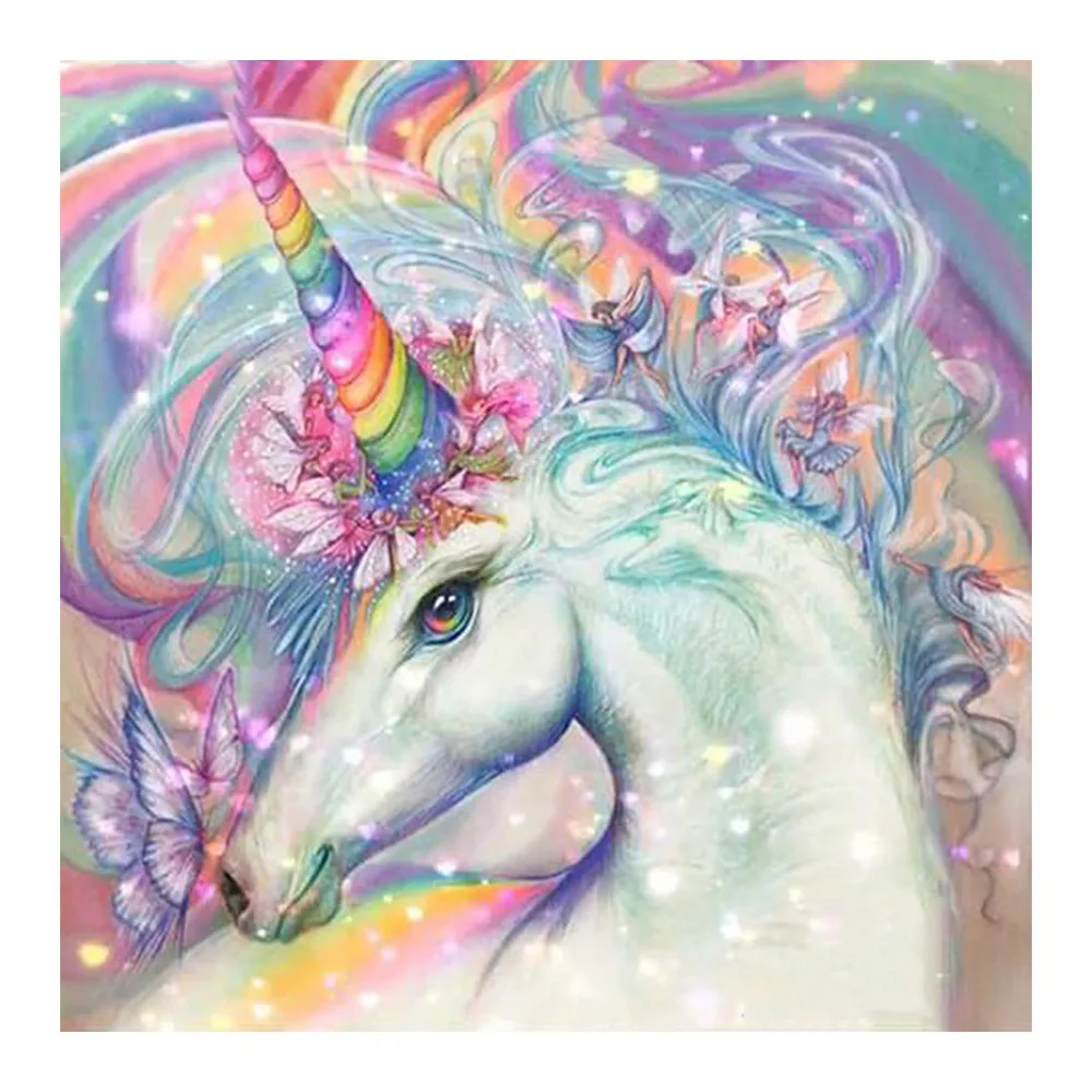 Алмазная живопись животных Единорог масляная Круглая Полная Радуга