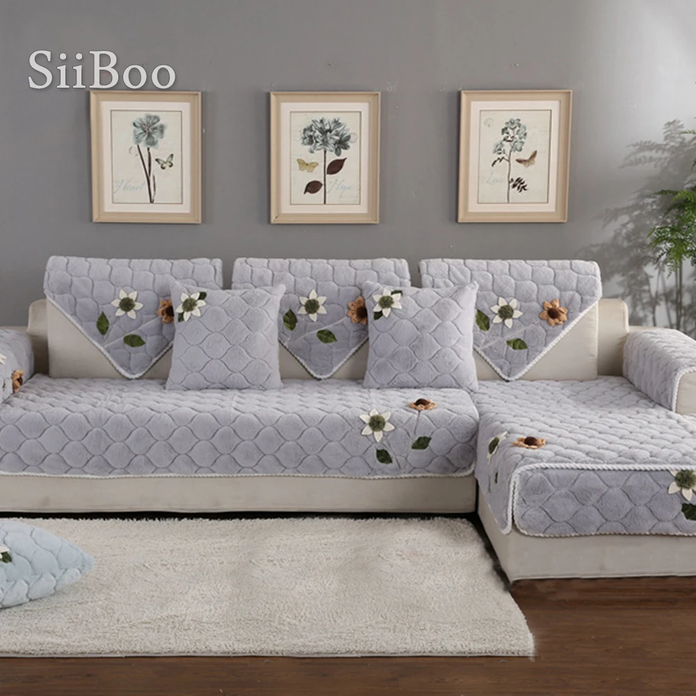 Корейский Цветочный Аппликация бежевый синий чехол для дивана плюшевый Длинный