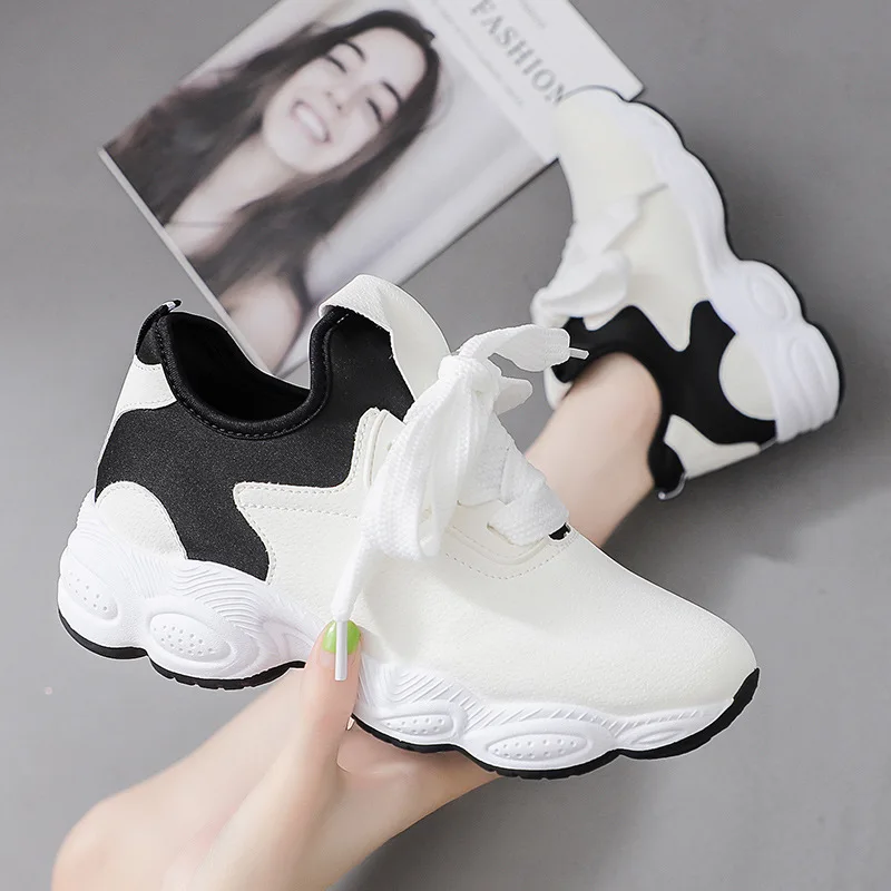 Удобные кроссовки женская обувь на плоской подошве Осенняя из искусственной