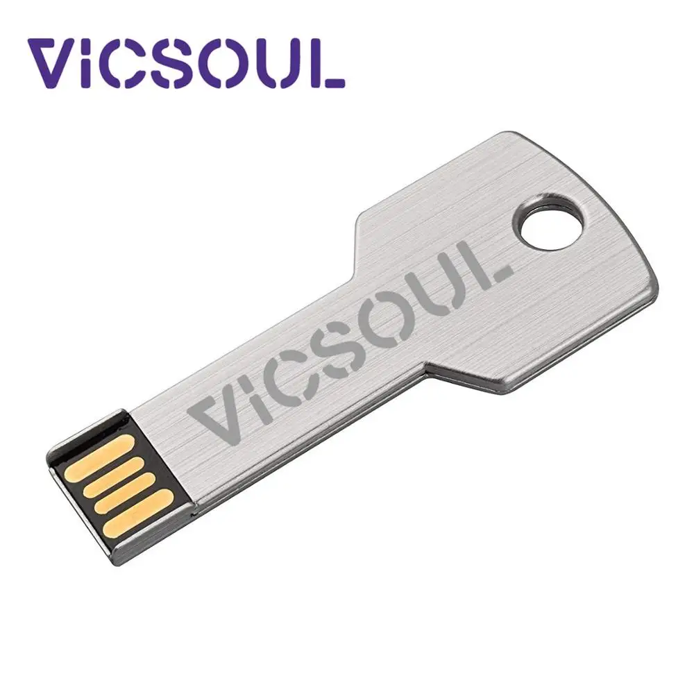 VicSoul USB флэш-накопитель металлический ключ формы Stick Memory Pendrive 16G 32G 64G 128G Флешка 2 0