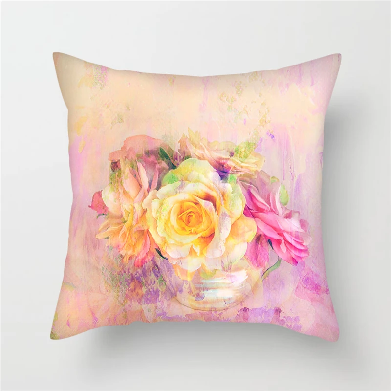 Чехол для диванной подушки Fuwatacchi из полиэстера с розовыми цветами наволочка