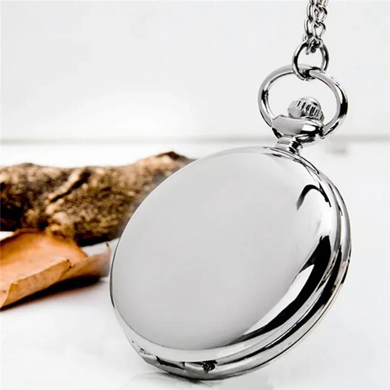 50pcs Fob watch Retro Classical Silver Polish Quartz Pocket Watch Mens Pendant Chain Smooth Pocket Watches Relogio De Bolso Gift