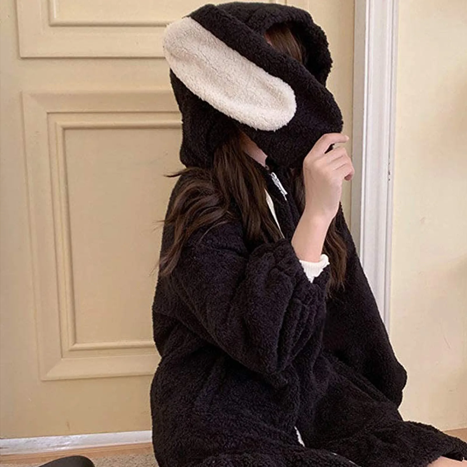 Женские толстовки с кроличьими ушками свитшоты на молнии пальто длинными