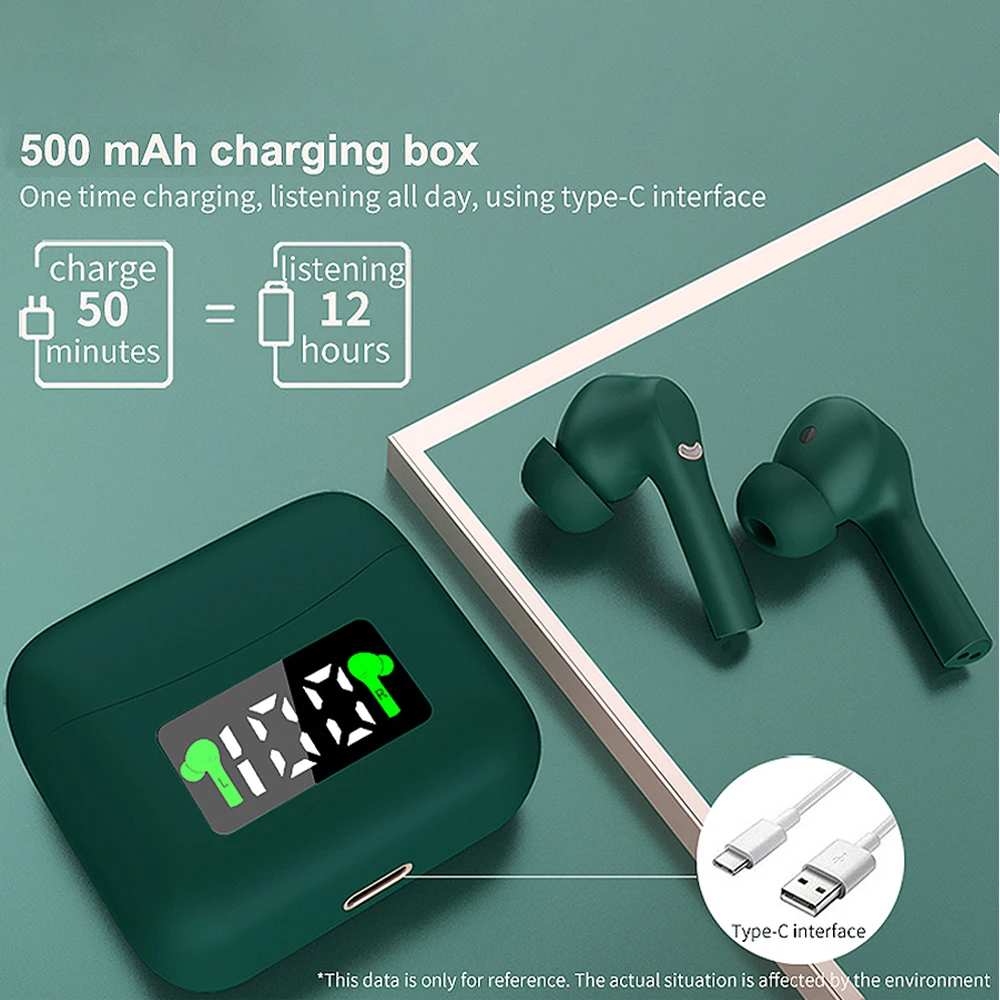 

Wireless Bluetooth 5.2 Headphones Waterproof TWS Noise Reduction Touch Control Gaming Earbuds with Digital Display Charger Case