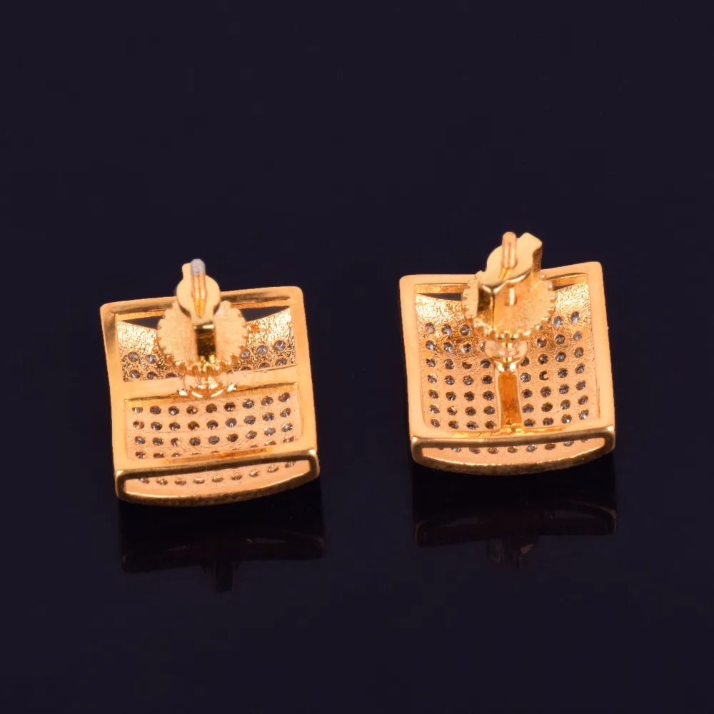 12 мм квадратная Мужская и Женская Золотая Сережка-гвоздик, серебряные кубические циркониевые серьги с завинчивающейся задней частью, ювелирные изделия в стиле хип-хоп