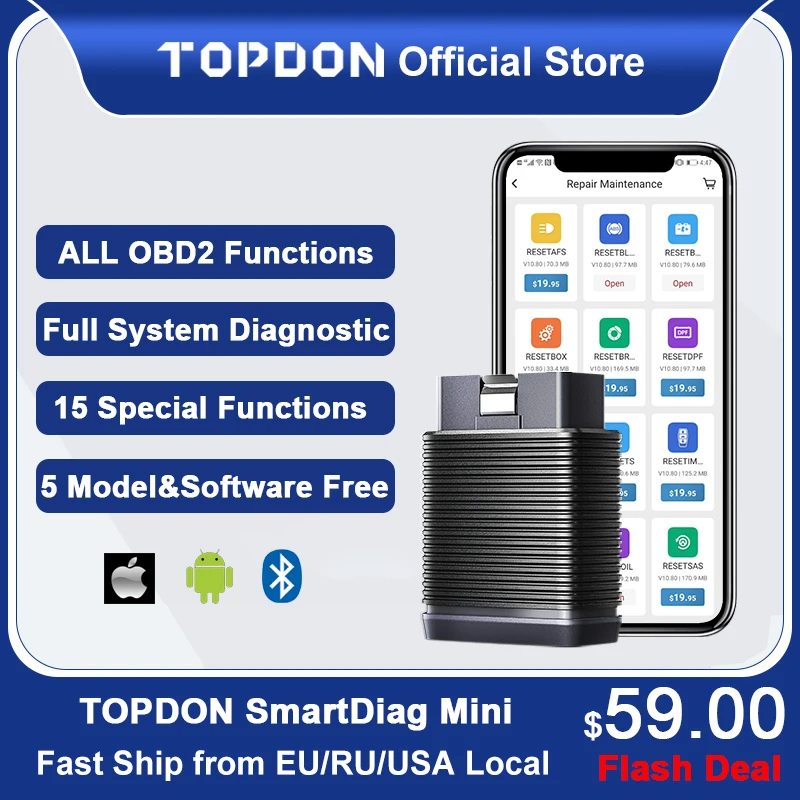 Автомобильный Bluetooth-сканер Topdon SmartDiag диагностический инструмент OBD2 TPMS SRS