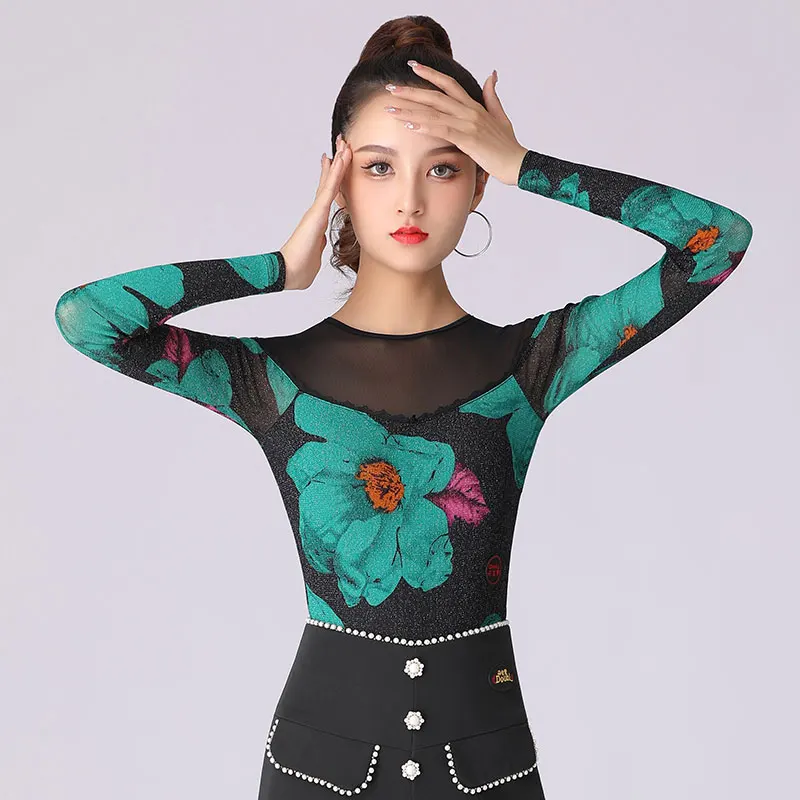 

Комбинезон с длинными рукавами и круглым вырезом для латиноамериканских танцев