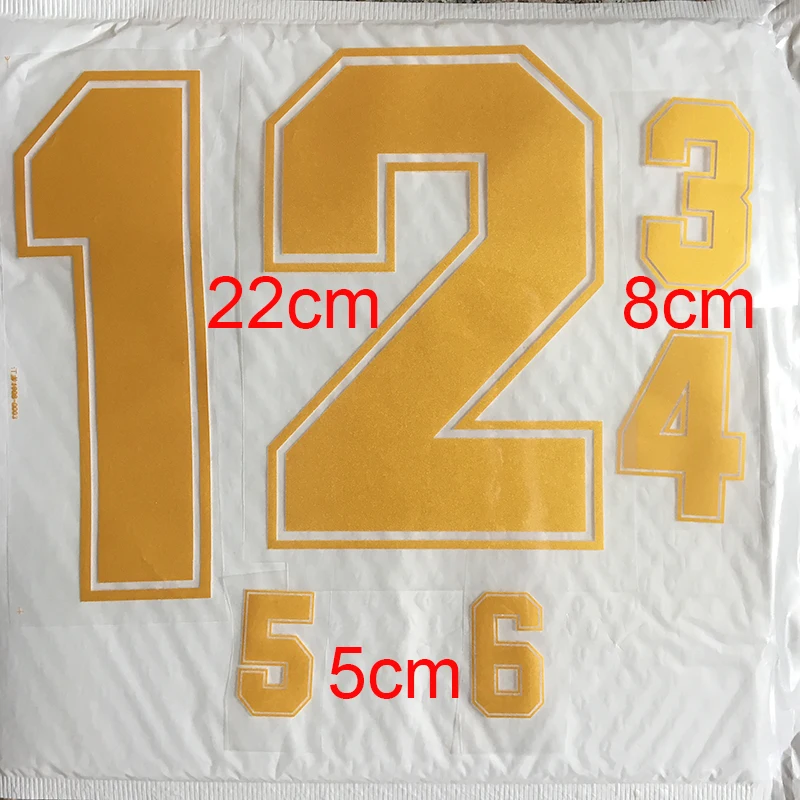 

Glod Numbers 0-9 Heat Transfer Patches 22cm\8cm\5cm Name Sporty Cloth Sticker Hot Heat Transfer DIY Iron On Clothing Bag Shoes