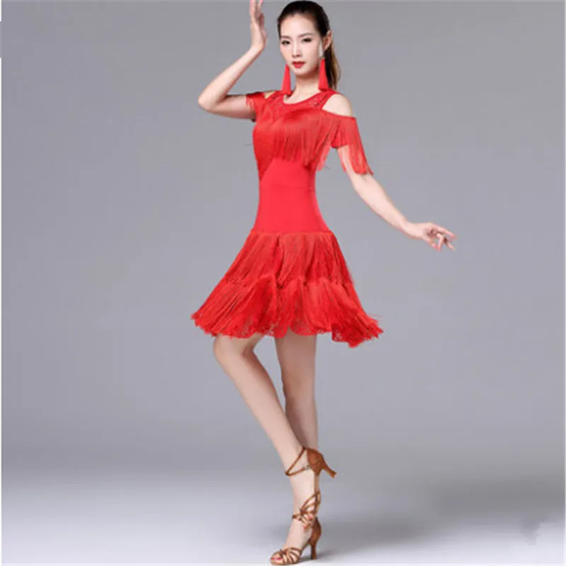 2021 Latin dance skirt female adult new costume exercise clothes sexy strapless tassel dress | Тематическая одежда и