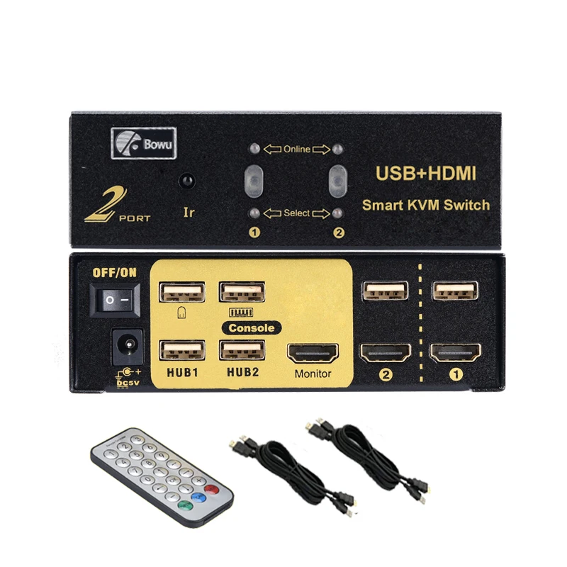 

2 Port KVM Switch Two In One Out HD HDMI-compatible USB Converter Computer Projector Keyboard Mouse Monitor Device Sharing