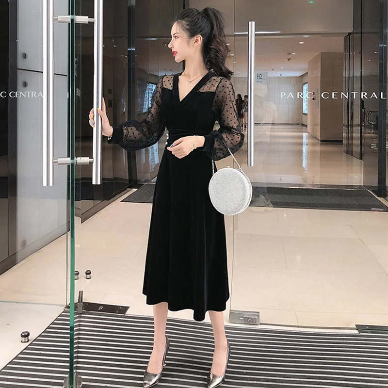 Женское черное длинное платье трапециевидной формы Новое поступление 2020